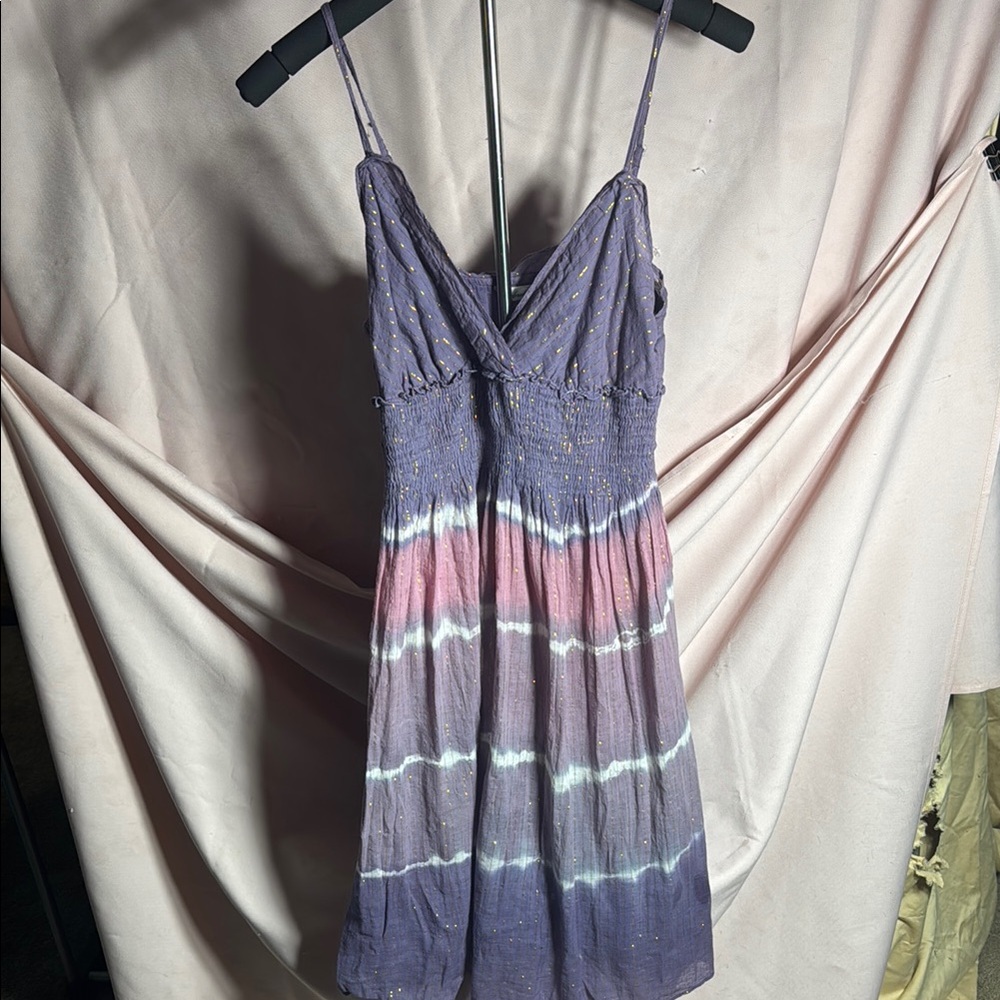 Derek Heart Purple and Pink Tie-Dye Smocked Mini Dress